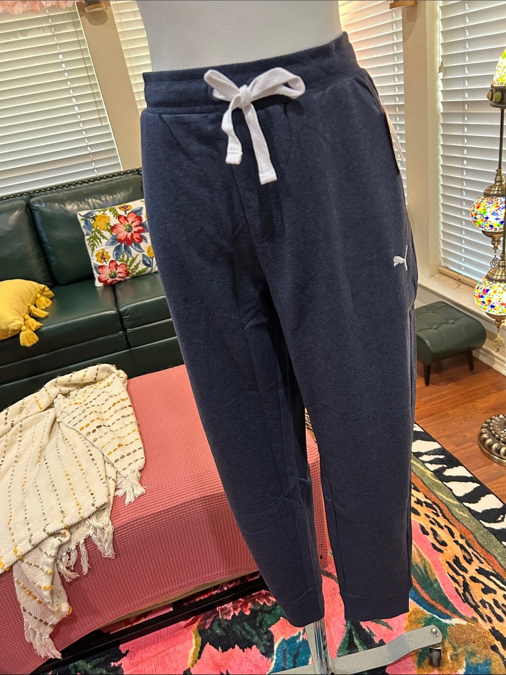 Puma Navy Blue men’s Drawstring Joggers with White Tie